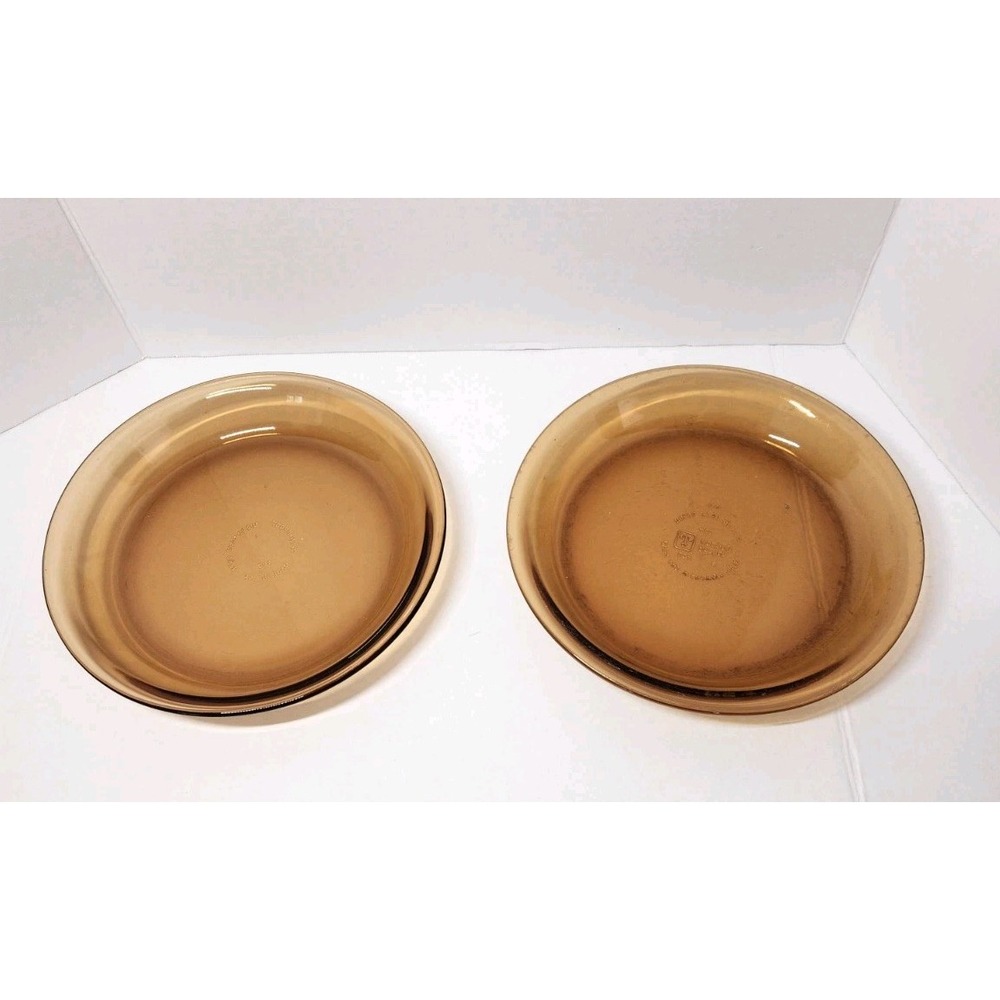 Lot Of 2 Anchor Hocking 462 Pyrex 209  Amber Pie Plate ‎ Vintage Corningware 9in